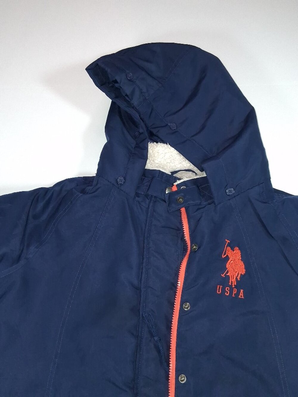 Size Medium U.S. Polo Assn. Navy Blue Full-Zip Jacket with Bright Orange Zipper